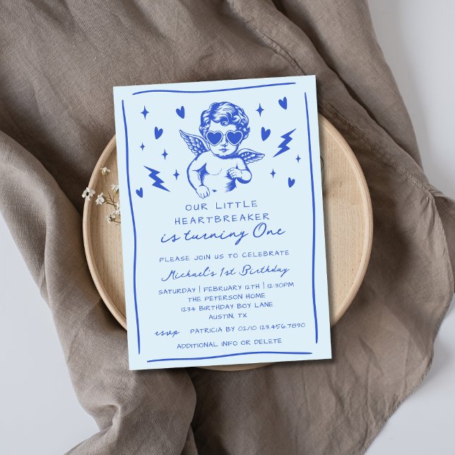 Little Heartbreaker Valentines Boy 1st Birthday Inbjudningar (Skapare uppladdad)