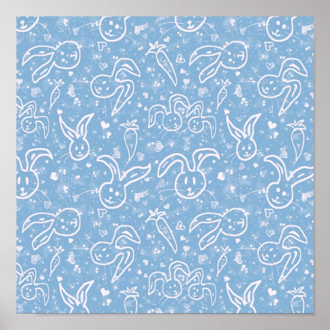 Little Hearts and Bunnies - transparent mönster. Poster (Framsidan)