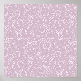 Little Hearts and Bunnies - transparent mönster. Poster