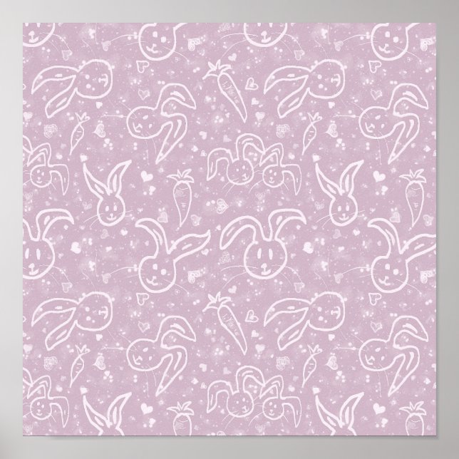 Little Hearts and Bunnies - transparent mönster. Poster (Framsidan)