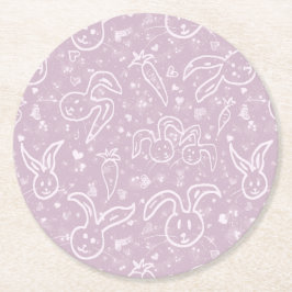 Little Hearts and Bunnies - transparent mönster. Underlägg Papper Rund