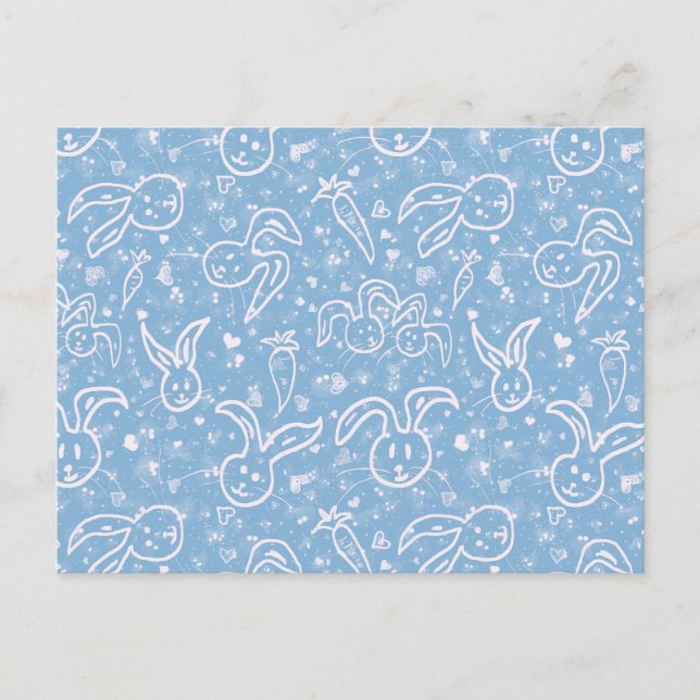 Little Hearts and Bunnies - transparent mönster. Vykort (Framsida)