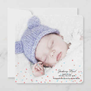 Little Hearts Boy Photo Birth Announcement Meddelande