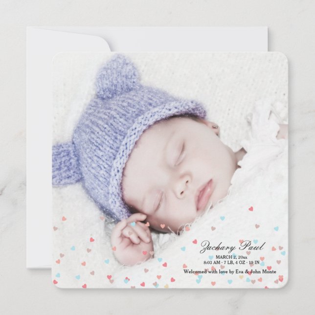 Little Hearts Boy Photo Birth Announcement Meddelande (Framsida)