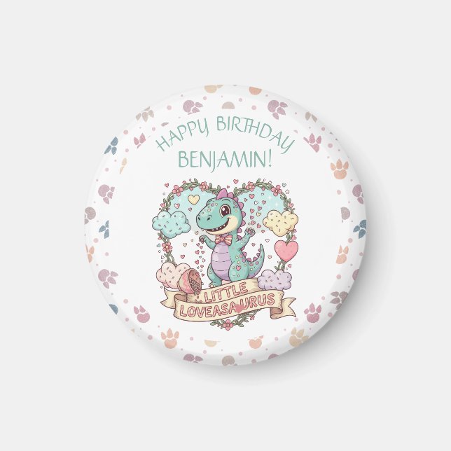 Little Hearts Dino Birthday Personalized Magnet (Framsidan)