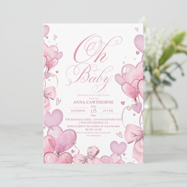 Little Hearts Flickor Baby Shower Inbjudningar (Stående Fram)
