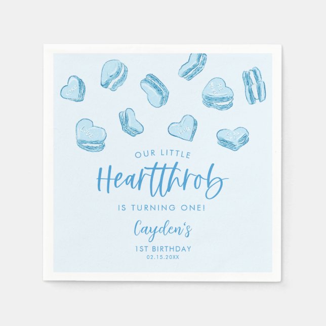 Little Heartthrob Blue Hearts Födelsedagsfest Pappersservett (Framsidan)