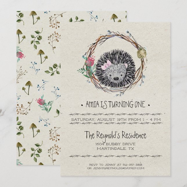 Little Hedgehog Party-inbjudan Inbjudningar (Fram/baksida)