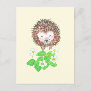 Little Hedgehog & Vild Strawberry Flowers Vykort