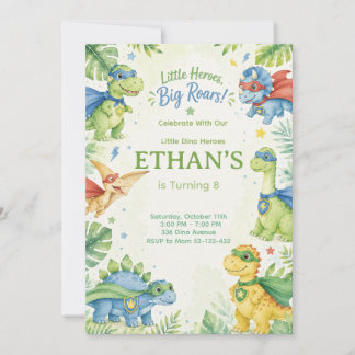 Little Heroes Big Roars Dinosaur Birthday Inbjudningar