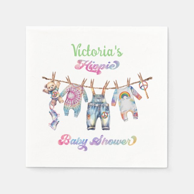 Little Hippie Tye Dye Clothesline Baby Shower Pappersservett (Framsidan)