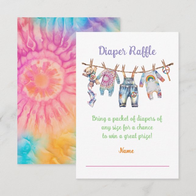 Little Hippie Tye Dye Clothesline Diaper Raffle Inbjudningar (Fram/baksida)