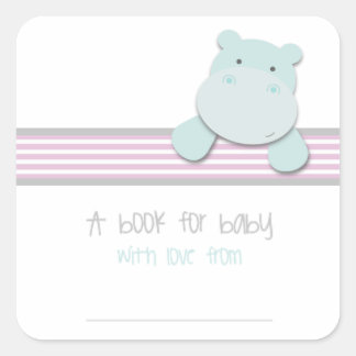 Little Hippo - Bok för Baby {Rosa} | Bokplåtar Fyrkantigt Klistermärke