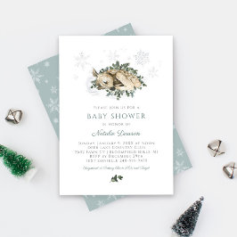Little Hjort Blue and Grönt Woodland Baby Shower Inbjudningar