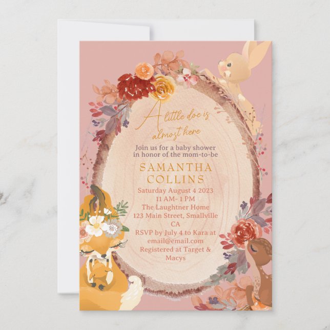 Little Hjort Girl Woodland Baby Shower Inbjudningar (Framsida)