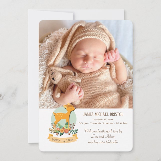 Little Hjort Photo Birth Notice Meddelande (Framsida)