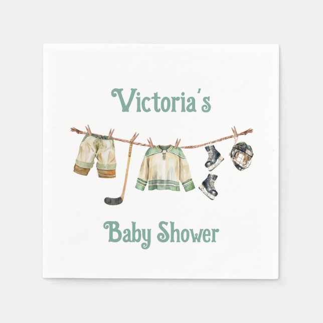 Little Hockey Player Baby Shower Clothesline Pappersservett (Framsidan)