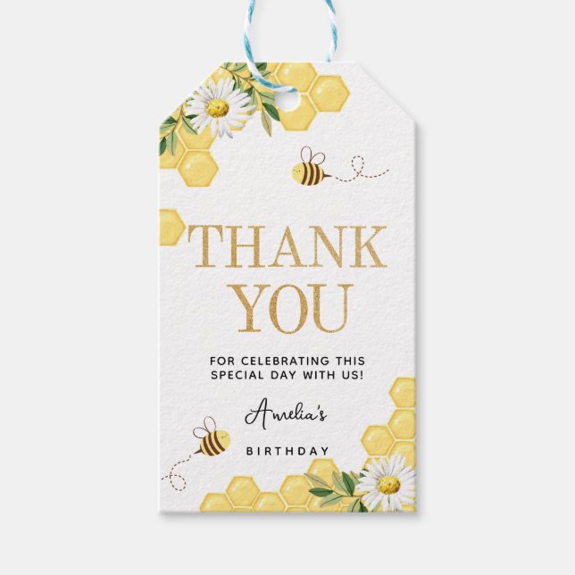 Little honey Bee 1st Bee Day Birthday Tack Presentetikett (Framsidan)