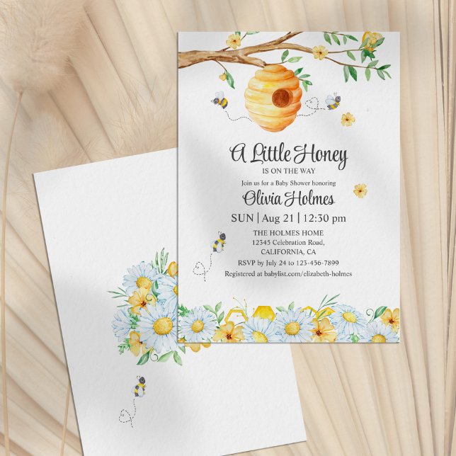 "Little honey Bee" Baby Shower-inbjudan Inbjudningar ("Little Honey Bee" Baby Shower Invitation on a neutral background)