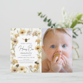 Little honey Bee Chamomile 1st Birthday Photo Inbjudningar