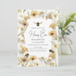 Little honey Bee Chamomile & Daisy 1st Birthday Inbjudningar