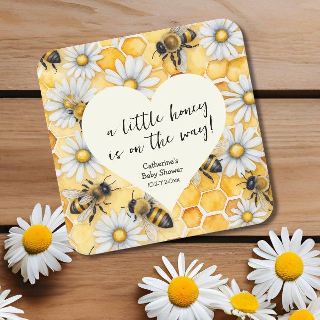Little honey Bee Comb Daisy Vår Baby Shower Underlägg Papper Kvadrat (Skapare uppladdad)