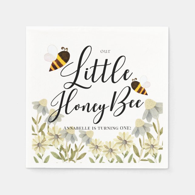 Little honey Bee Daisy Girl Birthday Pappersservett (Framsidan)