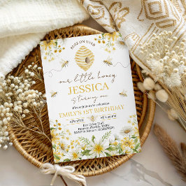 Little Honey Bee Floral First Birthday Invite Inbjudningar