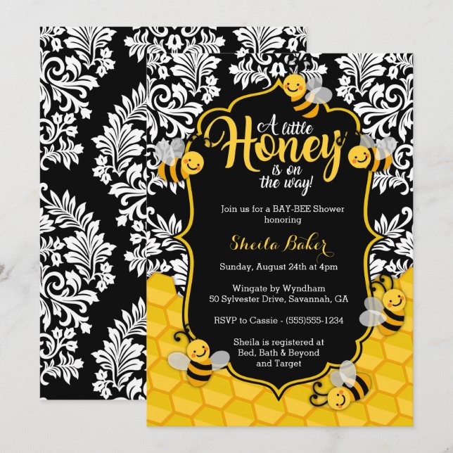 Little honey - Bee Thame Baby Shower-inbjudan Inbjudningar (Fram/baksida)