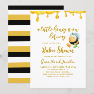 Little honey Bee Theme Simple Girl Baby Shower Inbjudningar