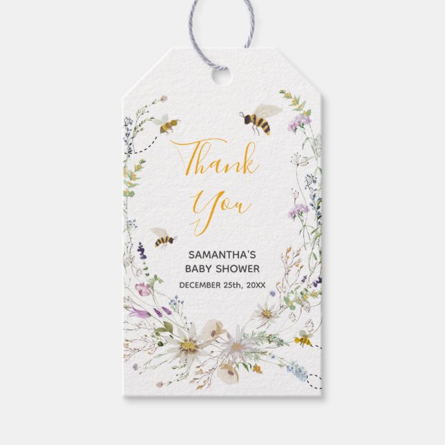 Little honey Bee WildblommBaby Shower Tack Presentetikett (Framsidan)