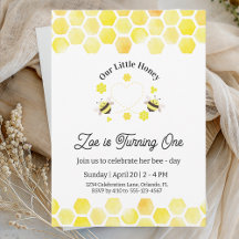 Little Honey Invitation Kids 1st Birthday Card