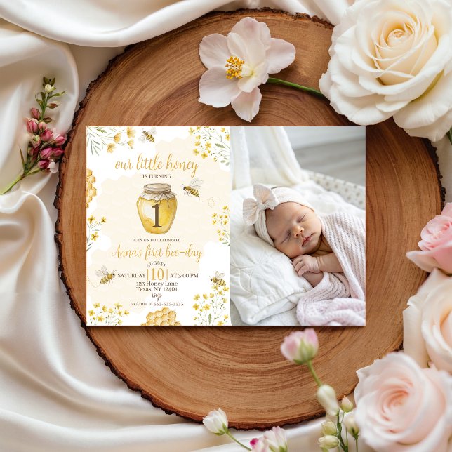 Little Honey Photo 1st Birthday Invite Inbjudningar (Skapare uppladdad)