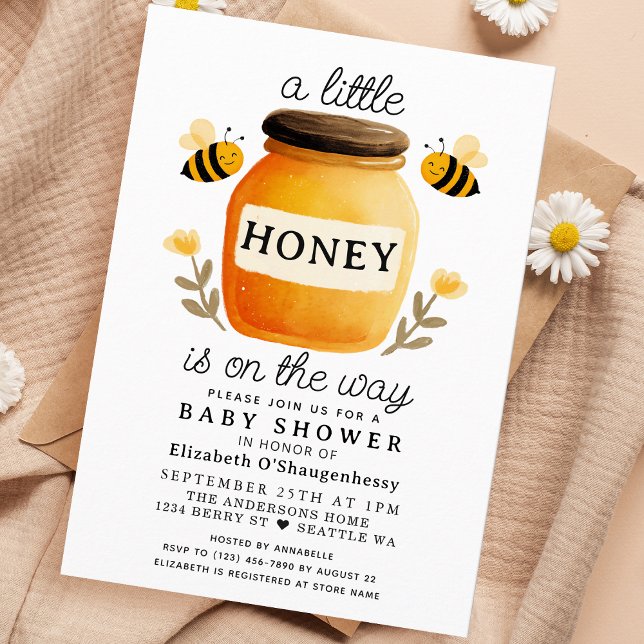 Little Honey Watercolor Bee Baby Shower Inbjudningar (Skapare uppladdad)