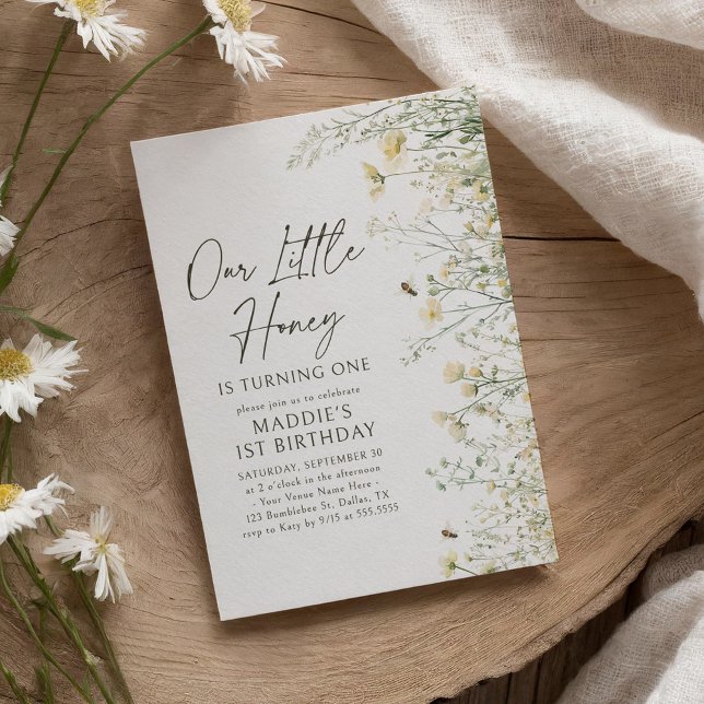 Little honey WildblomBee Birthday Inbjudningar (Skapare uppladdad)