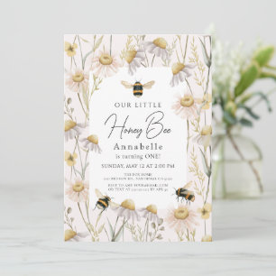 Little Honung Bee Chamomile Rosa 1:a födelsedagen Inbjudningar