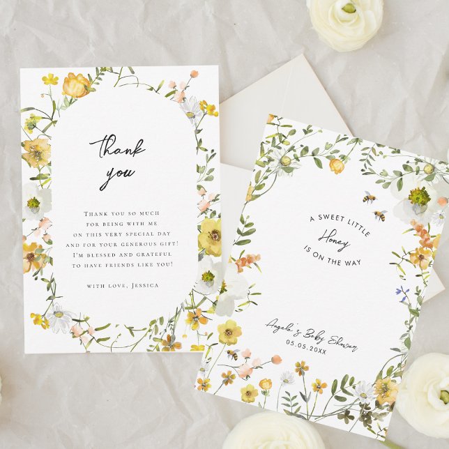 Little Honungsbee Gult WildblommBaby Shower Tack Kort (Skapare uppladdad)