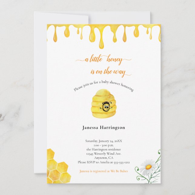 Little Honungsbee Watercolor Baby Shower Inbjudningar (Framsida)