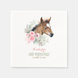 Little Horse Rosa Blommigt Elegant Girls Birthday Pappersservett