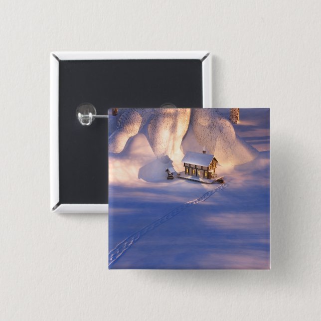 Little House in Snö Button Knapp (Framsida & baksida)