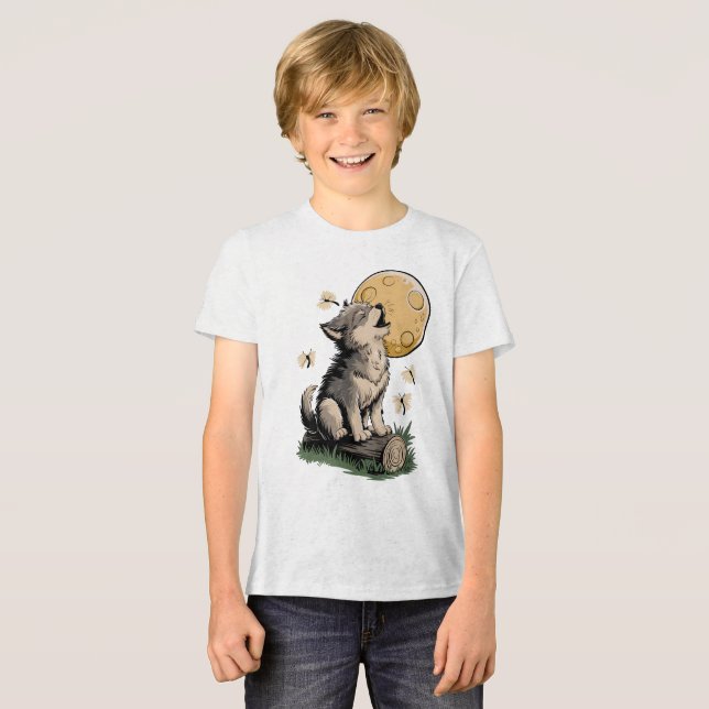 Little Howler - Varg Unge och Måne T Shirt (Framsida Full)