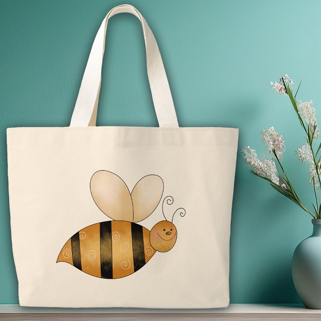 Little Humla Cute Whimsical Tecknad Jumbo Tygkasse (Little Bumble Bee Cute Whimsical Cartoon Large Tote Bag)