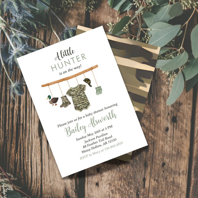 Little Hunter Anka Camo Rustic Baby Shower Inbjudningar (Skapare uppladdad)