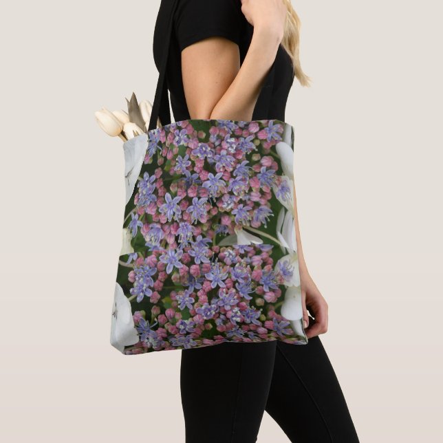 Little Hydrangea Flowers Pattern Tote Bag Tygkasse (Närbild)