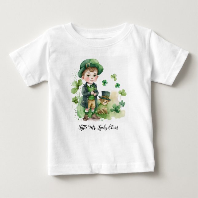 Little Irich Boy & Puppy Custom Name T Shirt (Framsida)