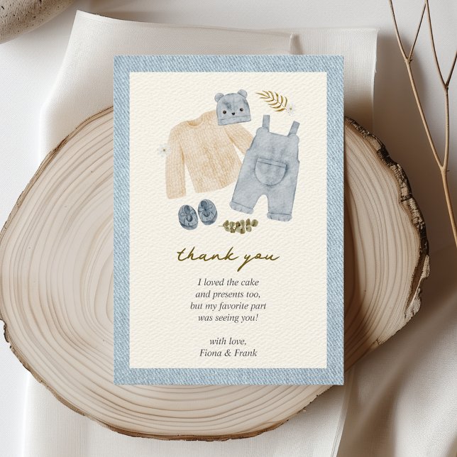 Little Jean Baby Shower Denim Boho Tack Kort (blue jean baby thank you card baby shower boho vintage denim)