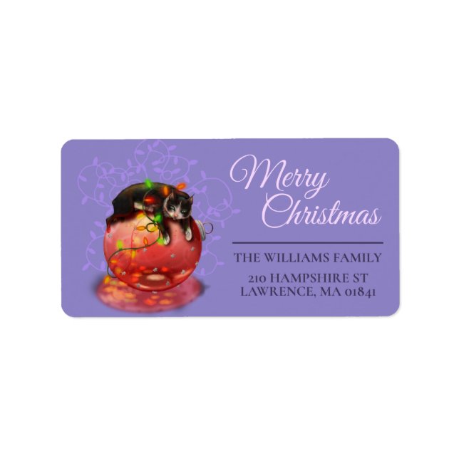 Little jul Cat Ljus Garland Winter Magic Adressetikett (Framsidan)