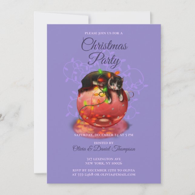 Little jul Cat Ljus Garland Winter Magic Inbjudningar (Framsida)