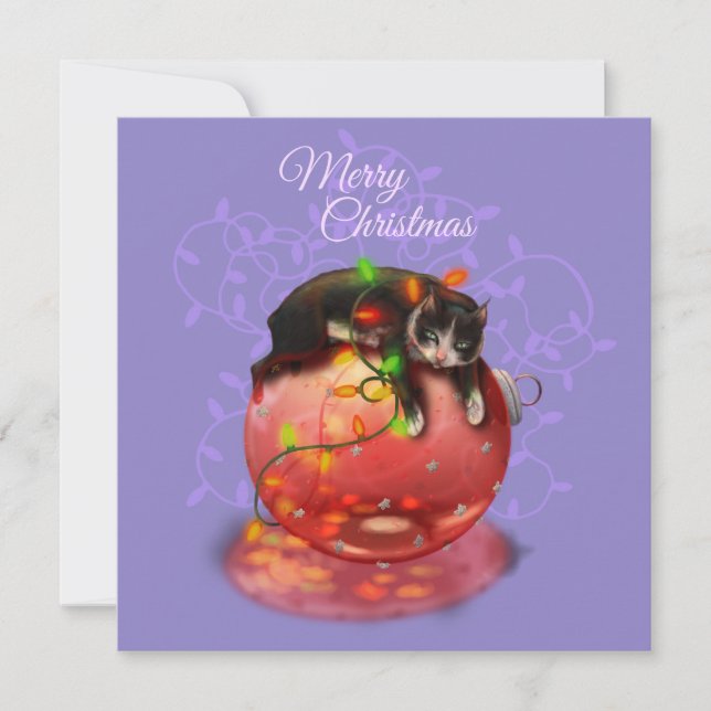 Little jul Cat Ljus Garland Winter Magic Julkort (Framsida)