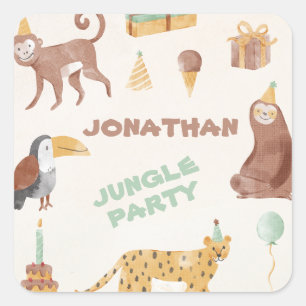 Little Jungle Animals Birthday Fyrkantigt Klistermärke